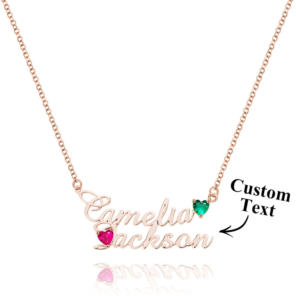 Personalized Double Name Necklace with Birthstones Jewelry Birthday Anniversary Gift for Her - Coolpeacock