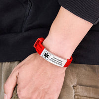 Personalized Emergency Medical Alert Bracelet Adjustable Silicone Bracelet for Men Women First Aid Gift - Coolpeacock