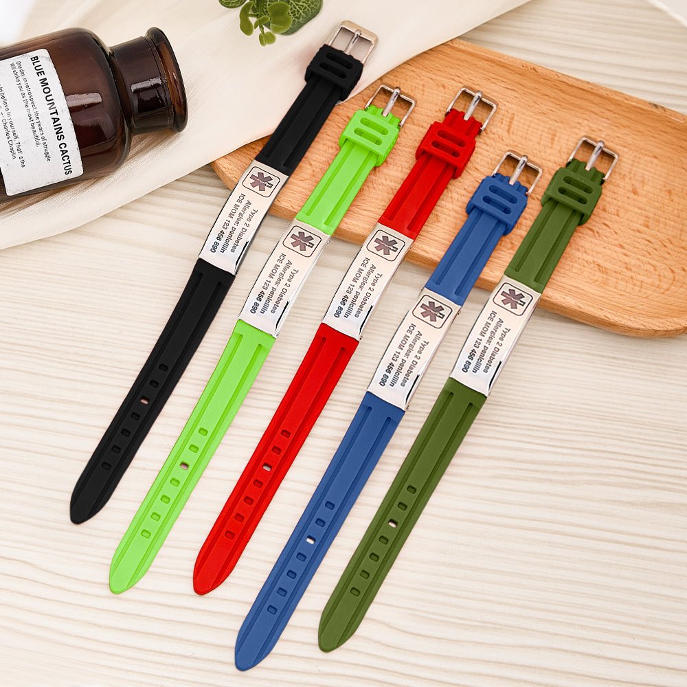 Personalized Emergency Medical Alert Bracelet Adjustable Silicone Bracelet for Men Women First Aid Gift - Coolpeacock