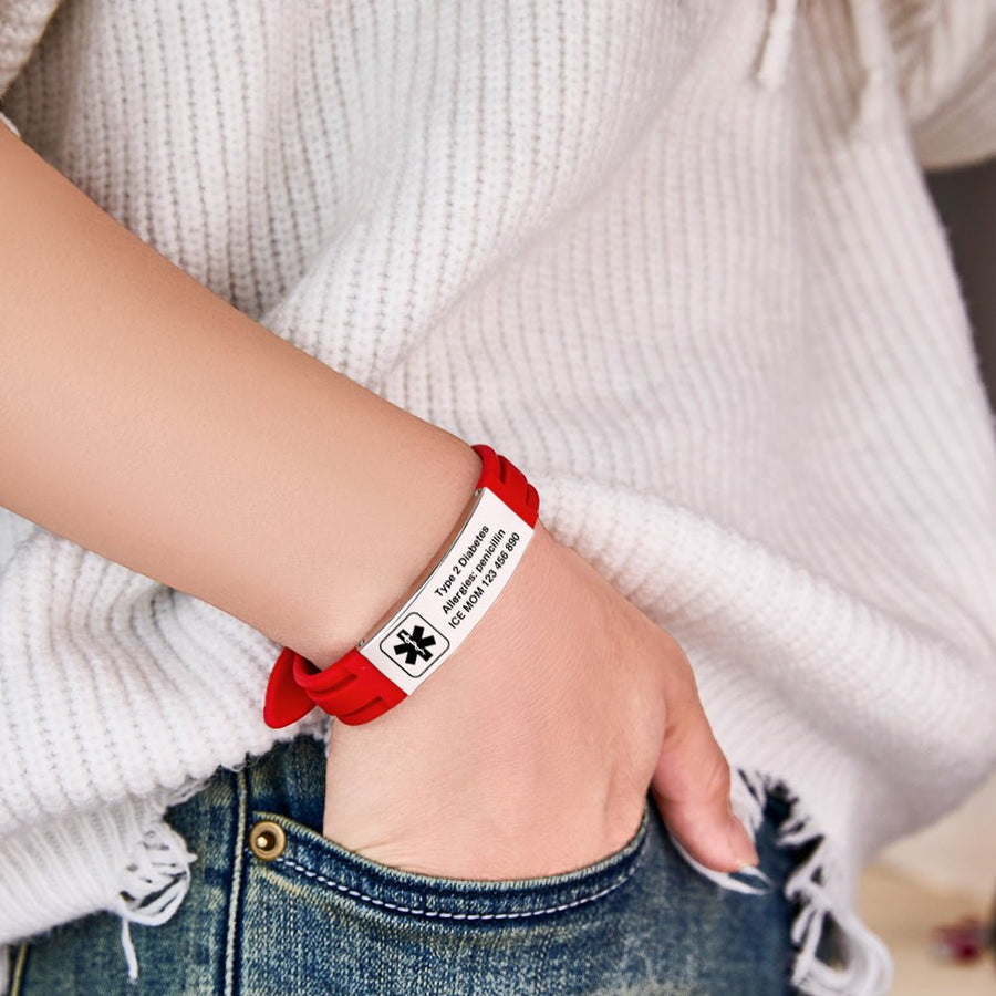 Personalized Emergency Medical Alert Bracelet Adjustable Silicone Bracelet for Men Women First Aid Gift - Coolpeacock