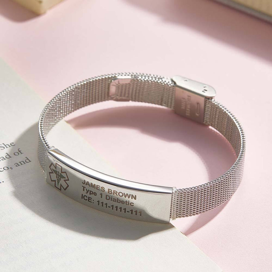 Personalized Emergency Medical Alert ID Bracelet with Text Adjustable Bracelet Gift for Diabetes Epilepsy Autism - Coolpeacock