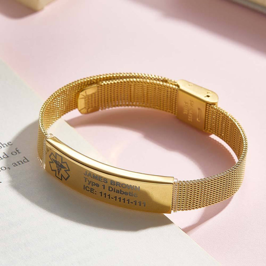 Personalized Emergency Medical Alert ID Bracelet with Text Adjustable Bracelet Gift for Diabetes Epilepsy Autism - Coolpeacock