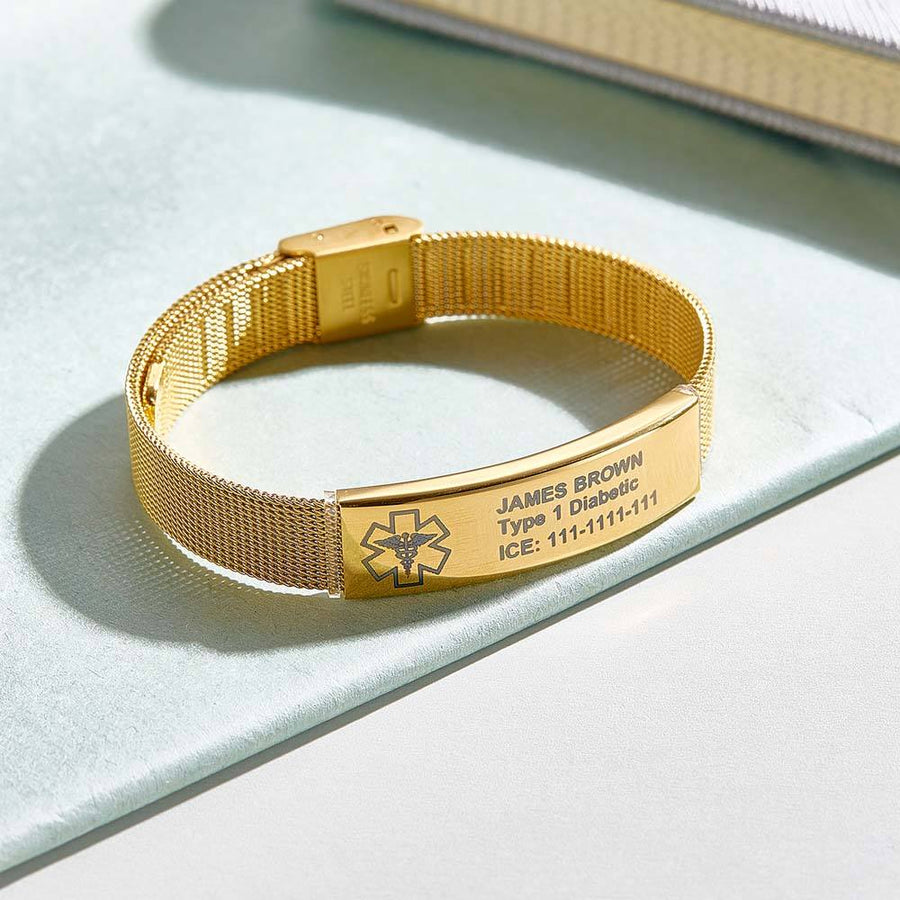 Personalized Emergency Medical Alert ID Bracelet with Text Adjustable Bracelet Gift for Diabetes Epilepsy Autism - Coolpeacock