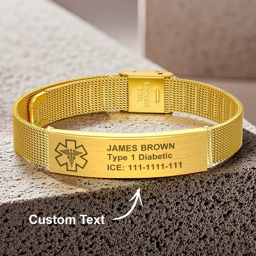 Personalized Emergency Medical Alert ID Bracelet with Text Adjustable Bracelet Gift for Diabetes Epilepsy Autism - Coolpeacock