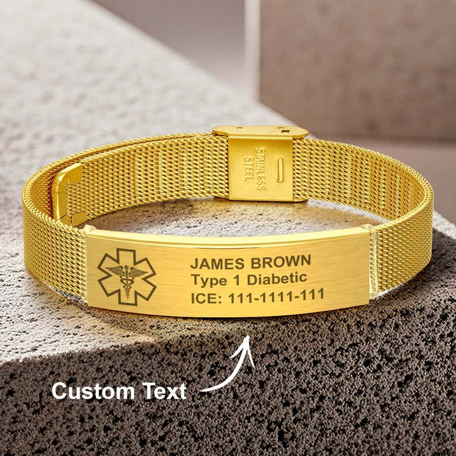 Personalized Emergency Medical Alert ID Bracelet with Text Adjustable Bracelet Gift for Diabetes Epilepsy Autism - Coolpeacock