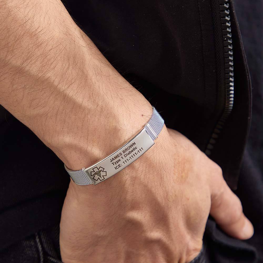 Personalized Emergency Medical Alert ID Bracelet with Text Adjustable Bracelet Gift for Diabetes Epilepsy Autism - Coolpeacock