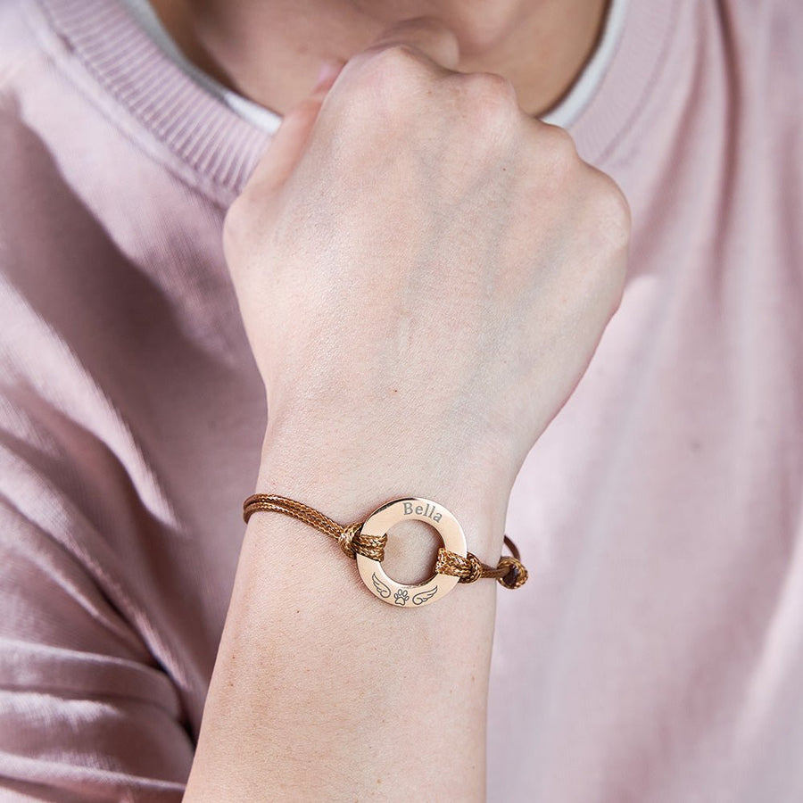 Personalized Engraved Angel Wings Pet Paw Print PU Leather Rope Bracelet Memorial Gift for Pet Lovers - Coolpeacock