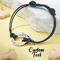 Personalized Engraved Angel Wings Pet Paw Print PU Leather Rope Bracelet Memorial Gift for Pet Lovers - Coolpeacock