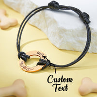 Personalized Engraved Angel Wings Pet Paw Print PU Leather Rope Bracelet Memorial Gift for Pet Lovers - Coolpeacock
