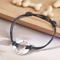 Personalized Engraved Angel Wings Pet Paw Print PU Leather Rope Bracelet Memorial Gift for Pet Lovers - Coolpeacock