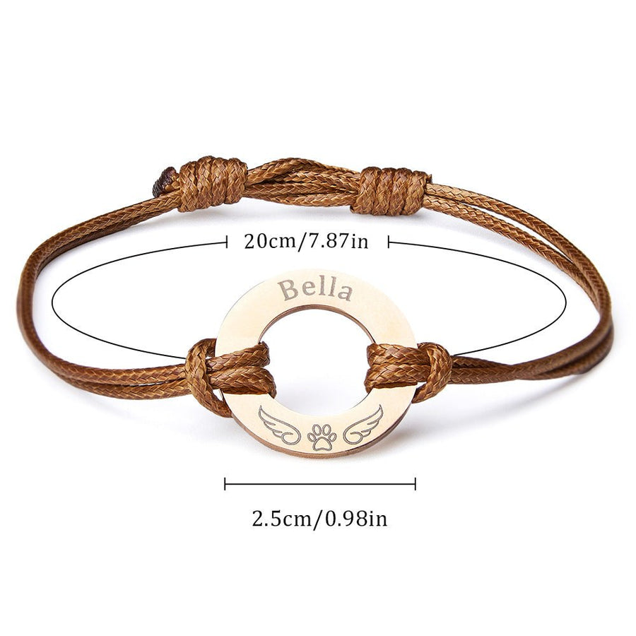 Personalized Engraved Angel Wings Pet Paw Print PU Leather Rope Bracelet Memorial Gift for Pet Lovers - Coolpeacock