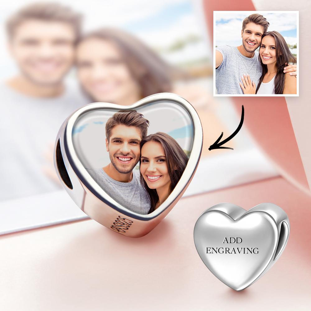 Personalized Engraved Heart Photo Charm - Coolpeacock
