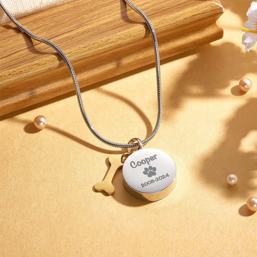 Personalized Engraved Pet Ashes Necklace Memorial Keepsake Gift for Dog Cat Pet Lovers - Coolpeacock