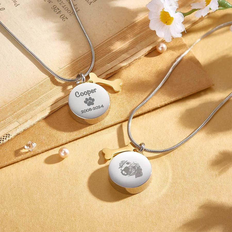 Personalized Engraved Pet Ashes Necklace Memorial Keepsake Gift for Dog Cat Pet Lovers - Coolpeacock