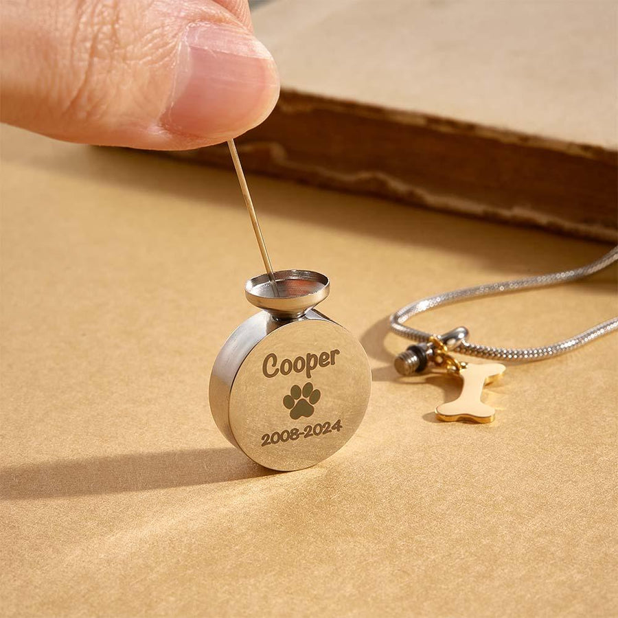 Personalized Engraved Pet Ashes Necklace Memorial Keepsake Gift for Dog Cat Pet Lovers - Coolpeacock