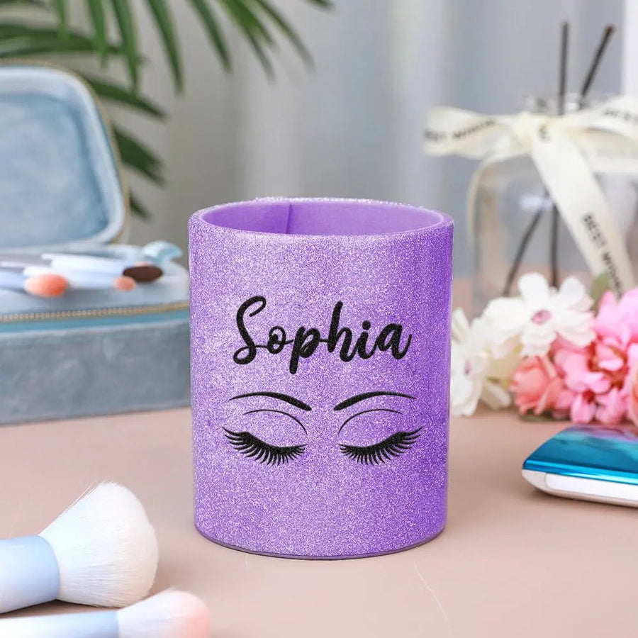 Personalized Glitter Color Make Up Brush Holder with Name Birthday Anniversary Gift for Women - Coolpeacock