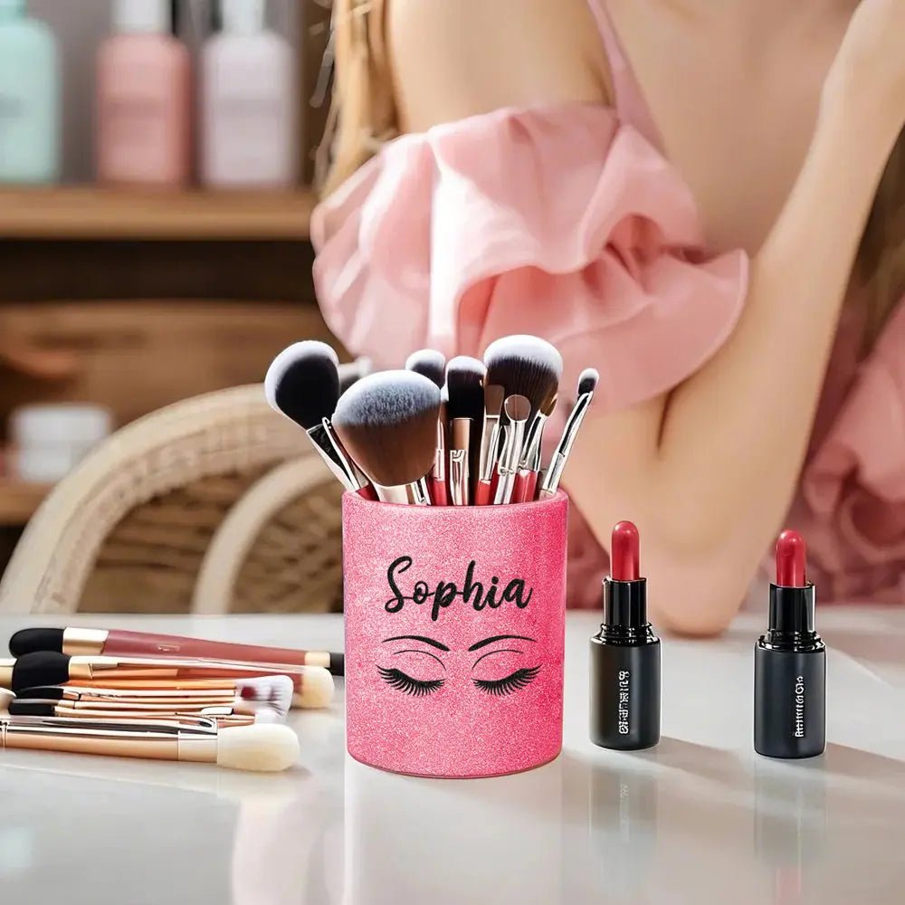 Personalized Glitter Color Make Up Brush Holder with Name Birthday Anniversary Gift for Women - Coolpeacock