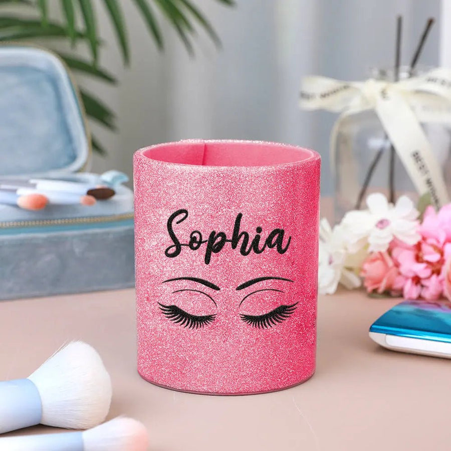 Personalized Glitter Color Make Up Brush Holder with Name Birthday Anniversary Gift for Women - Coolpeacock