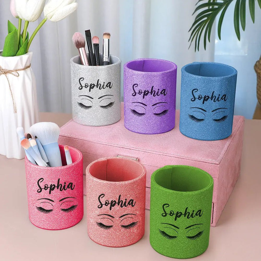 Personalized Glitter Color Make Up Brush Holder with Name Birthday Anniversary Gift for Women - Coolpeacock