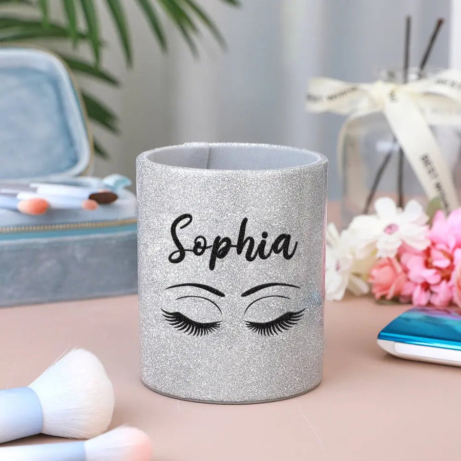 Personalized Glitter Color Make Up Brush Holder with Name Birthday Anniversary Gift for Women - Coolpeacock