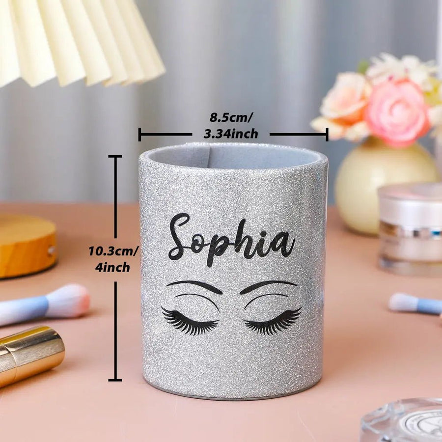 Personalized Glitter Color Make Up Brush Holder with Name Birthday Anniversary Gift for Women - Coolpeacock