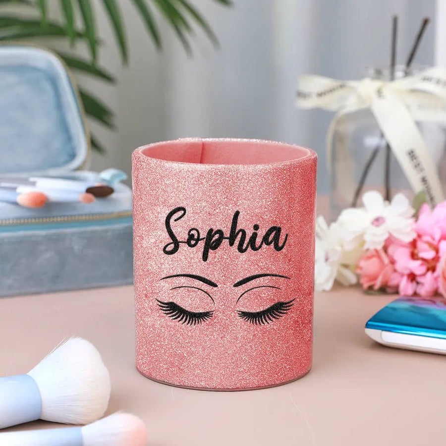 Personalized Glitter Color Make Up Brush Holder with Name Birthday Anniversary Gift for Women - Coolpeacock
