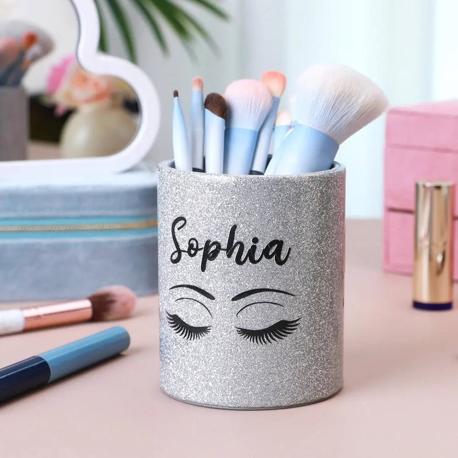 Personalized Glitter Color Make Up Brush Holder with Name Birthday Anniversary Gift for Women - Coolpeacock