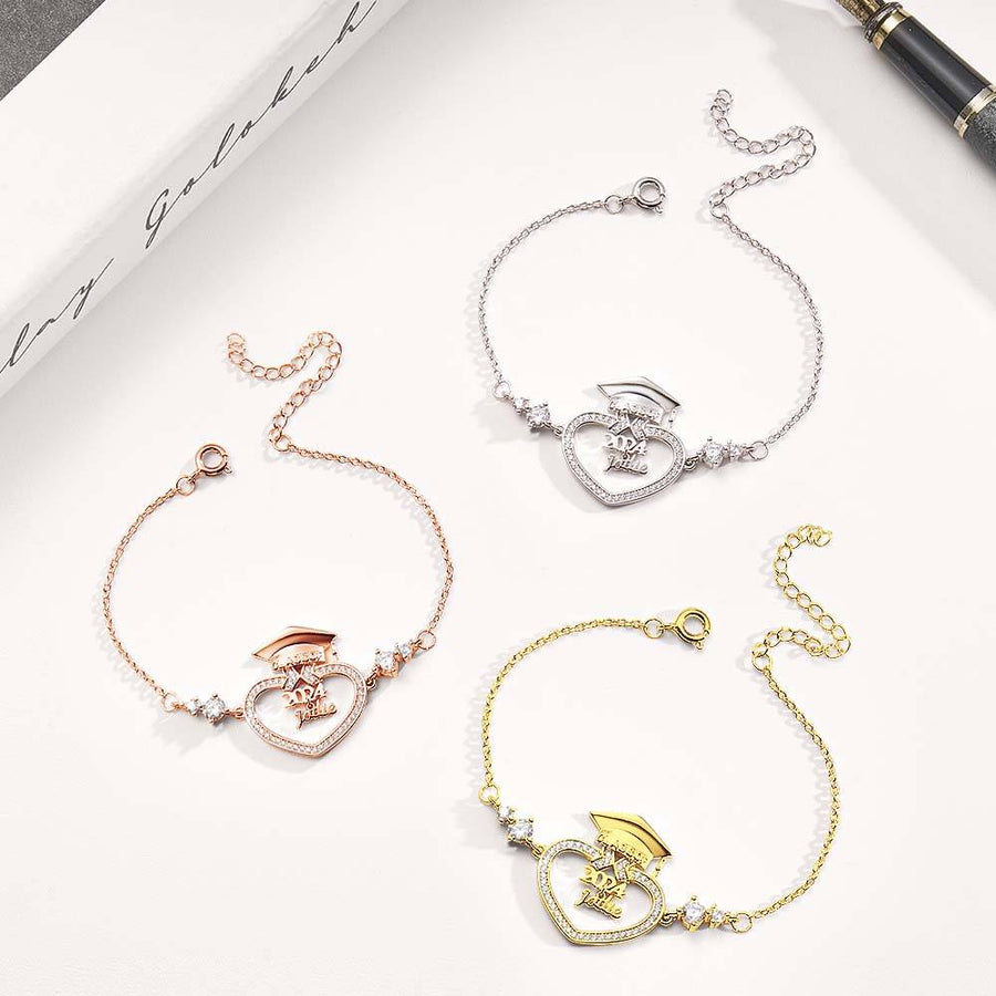 Personalized Graduation Cap Bracelet with Name for Class of 2024 Graduation Gift for Her - Coolpeacock