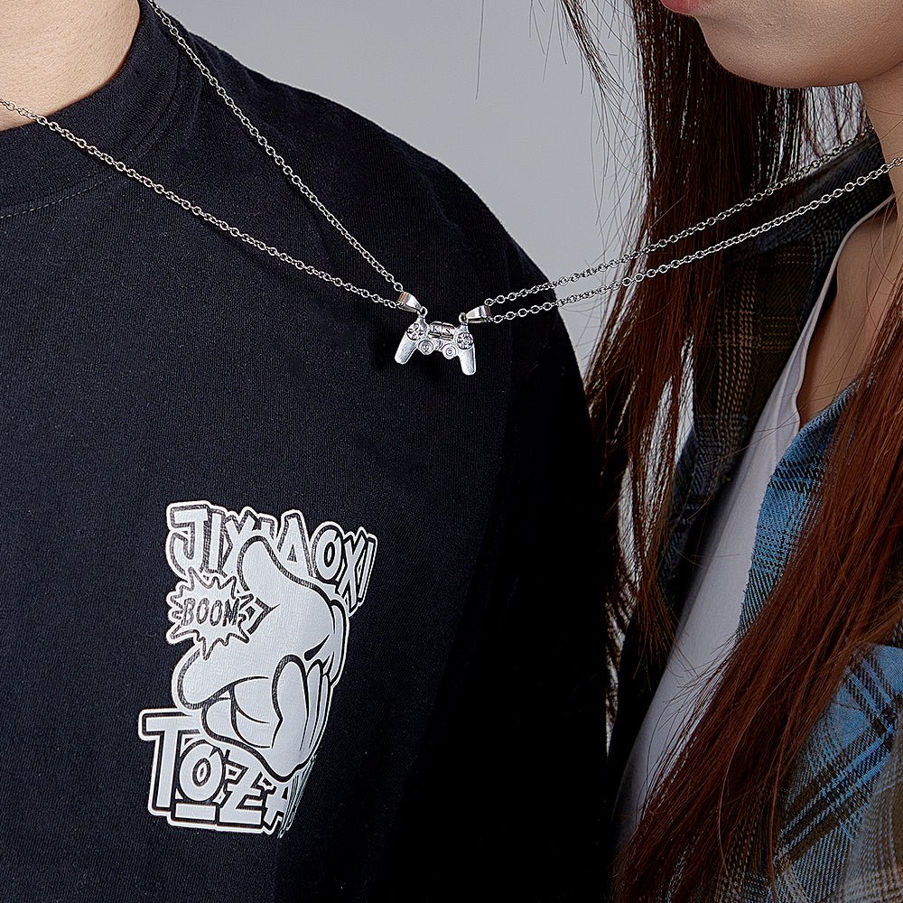 Personalized Magnetic Pendant Necklace with Engraved Initials Gift for Couple - Coolpeacock