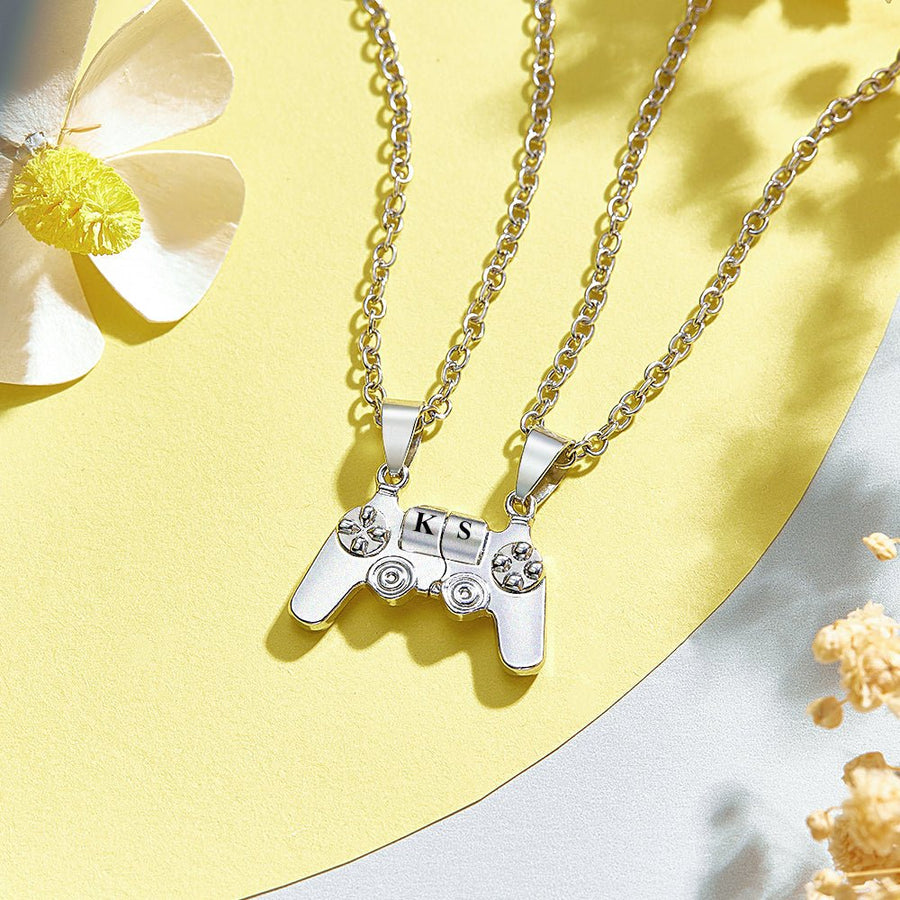 Personalized Magnetic Pendant Necklace with Engraved Initials Gift for Couple - Coolpeacock