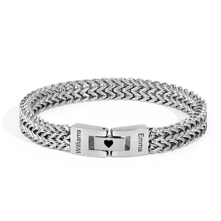 Personalized Men's Stainless Steel Interlocking Bracelet with Engraved Names Bracelet Gift for Him - Coolpeacock