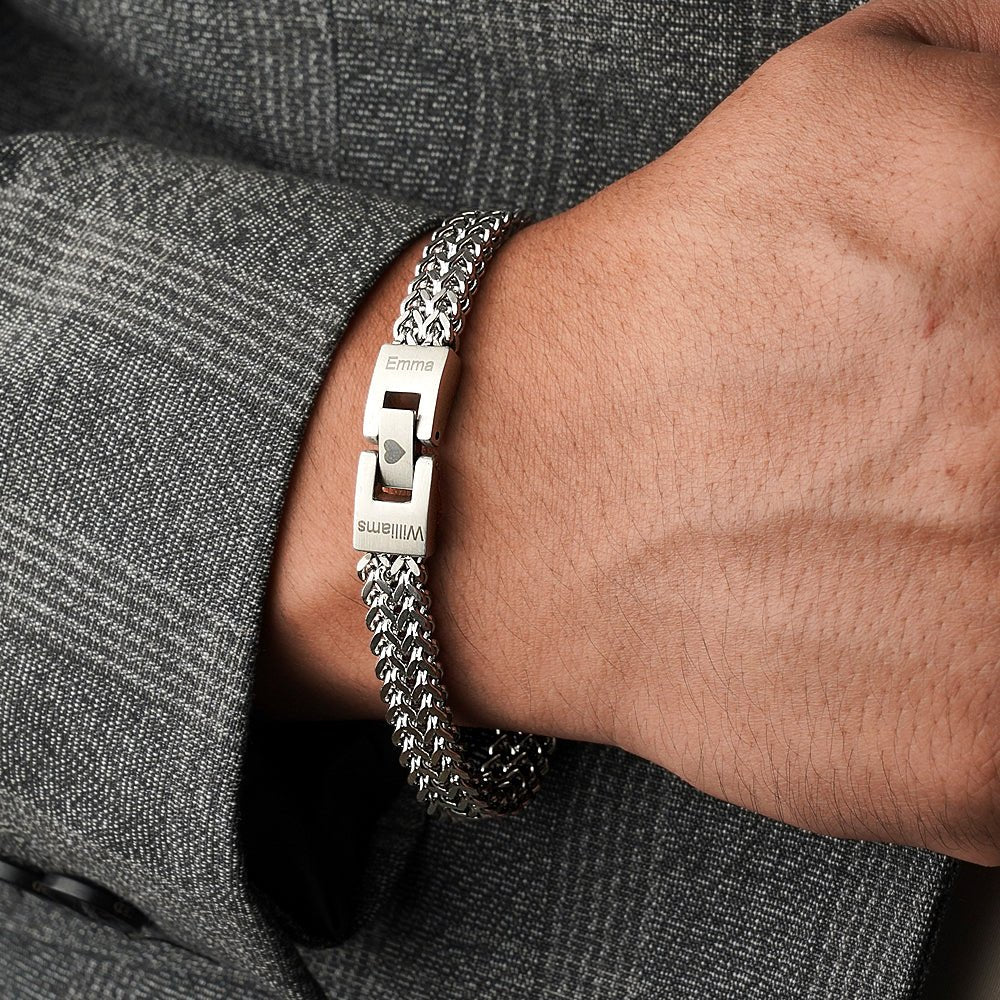 Personalized Men's Stainless Steel Interlocking Bracelet with Engraved Names Bracelet Gift for Him - Coolpeacock