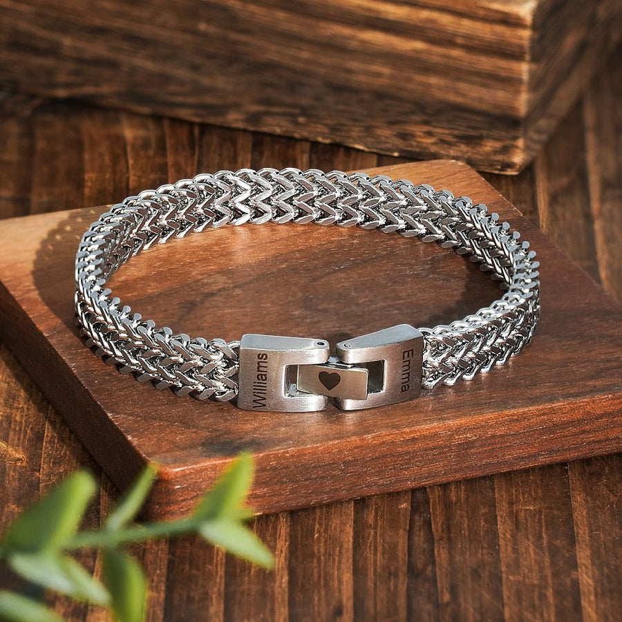 Personalized Men's Stainless Steel Interlocking Bracelet with Engraved Names Bracelet Gift for Him - Coolpeacock