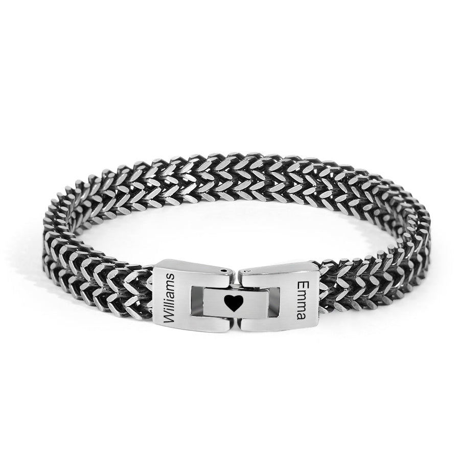 Personalized Men's Stainless Steel Interlocking Bracelet with Engraved Names Bracelet Gift for Him - Coolpeacock