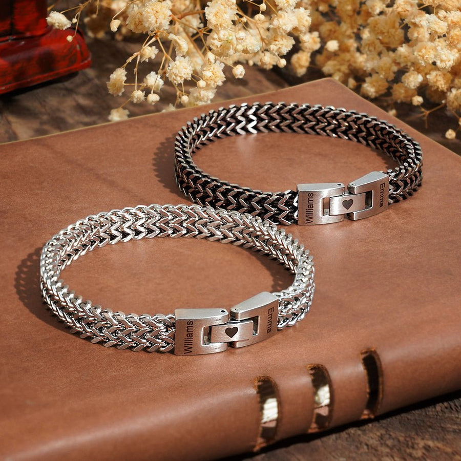 Personalized Men's Stainless Steel Interlocking Bracelet with Engraved Names Bracelet Gift for Him - Coolpeacock
