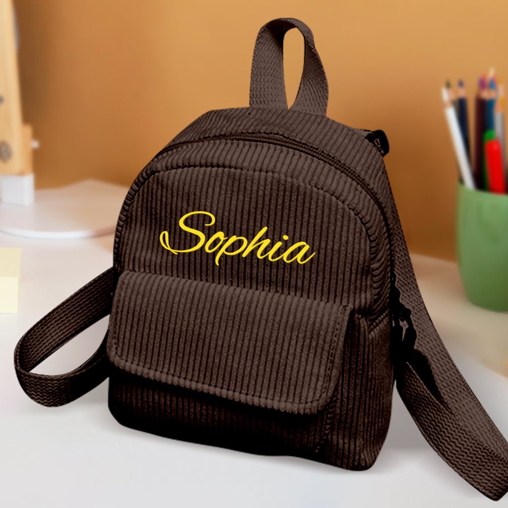 Personalized Mini Backpack with Name Corduroy School Bag Back to School Gift for Kids - Coolpeacock