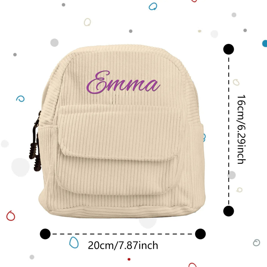 Personalized Mini Backpack with Name Corduroy School Bag Back to School Gift for Kids - Coolpeacock