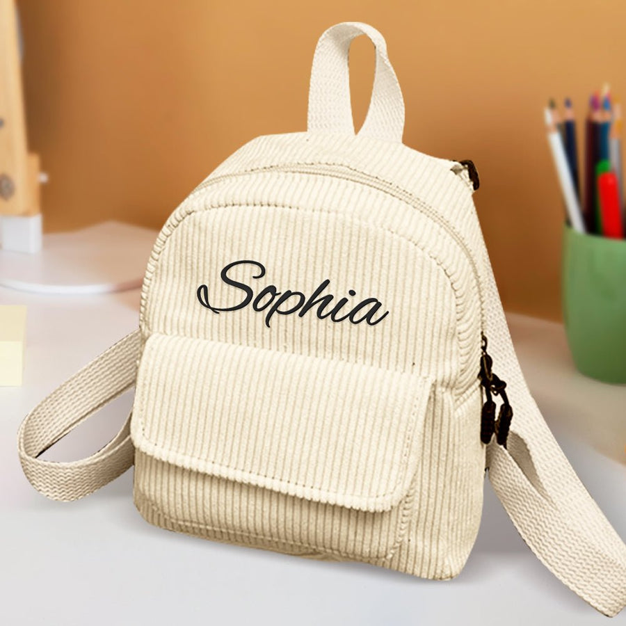 Personalized Mini Backpack with Name Corduroy School Bag Back to School Gift for Kids - Coolpeacock