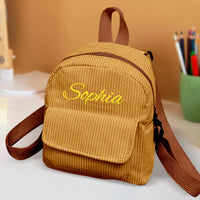Personalized Mini Backpack with Name Corduroy School Bag Back to School Gift for Kids - Coolpeacock