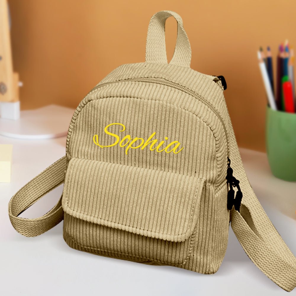 Personalized Mini Backpack with Name Corduroy School Bag Back to School Gift for Kids - Coolpeacock