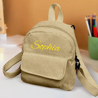 Personalized Mini Backpack with Name Corduroy School Bag Back to School Gift for Kids - Coolpeacock