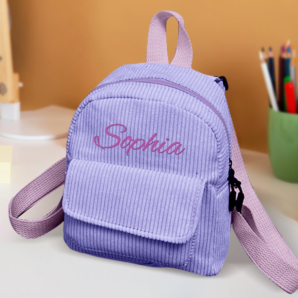 Personalized Mini Backpack with Name Corduroy School Bag Back to School Gift for Kids - Coolpeacock
