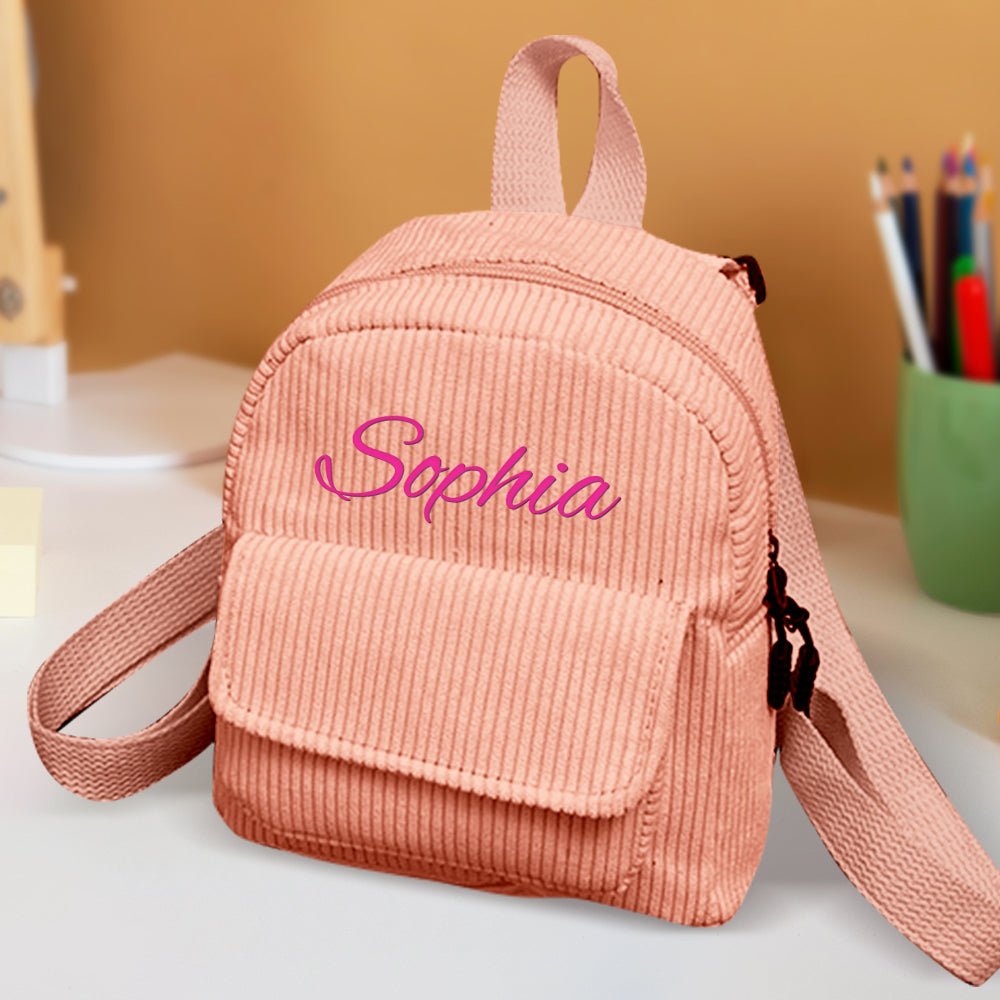 Personalized Mini Backpack with Name Corduroy School Bag Back to School Gift for Kids - Coolpeacock