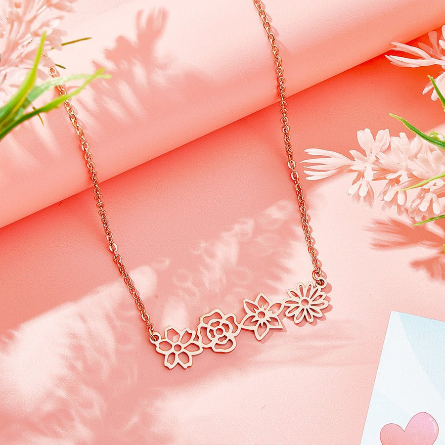 Personalized Multiple Birth Flower Necklace Family Floral Necklace Gift For Mom - Coolpeacock