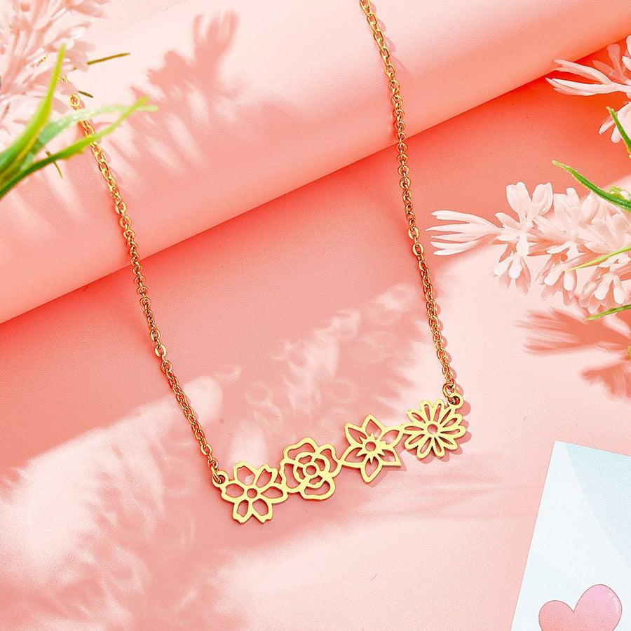 Personalized Multiple Birth Flower Necklace Family Floral Necklace Gift For Mom - Coolpeacock
