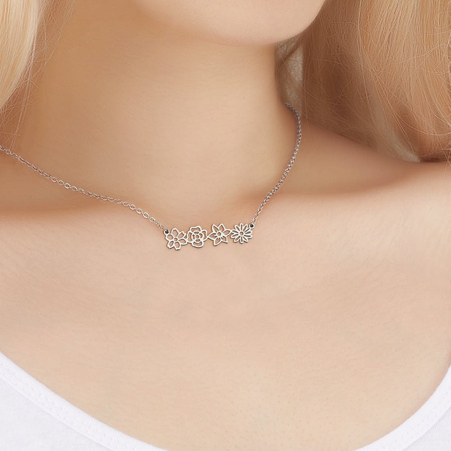 Personalized Multiple Birth Flower Necklace Family Floral Necklace Gift For Mom - Coolpeacock