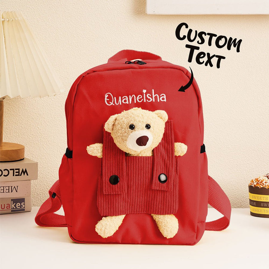 Personalized Name Embroidery Backpack Custom Bear Backpack School Bags Gift for Kids - Coolpeacock