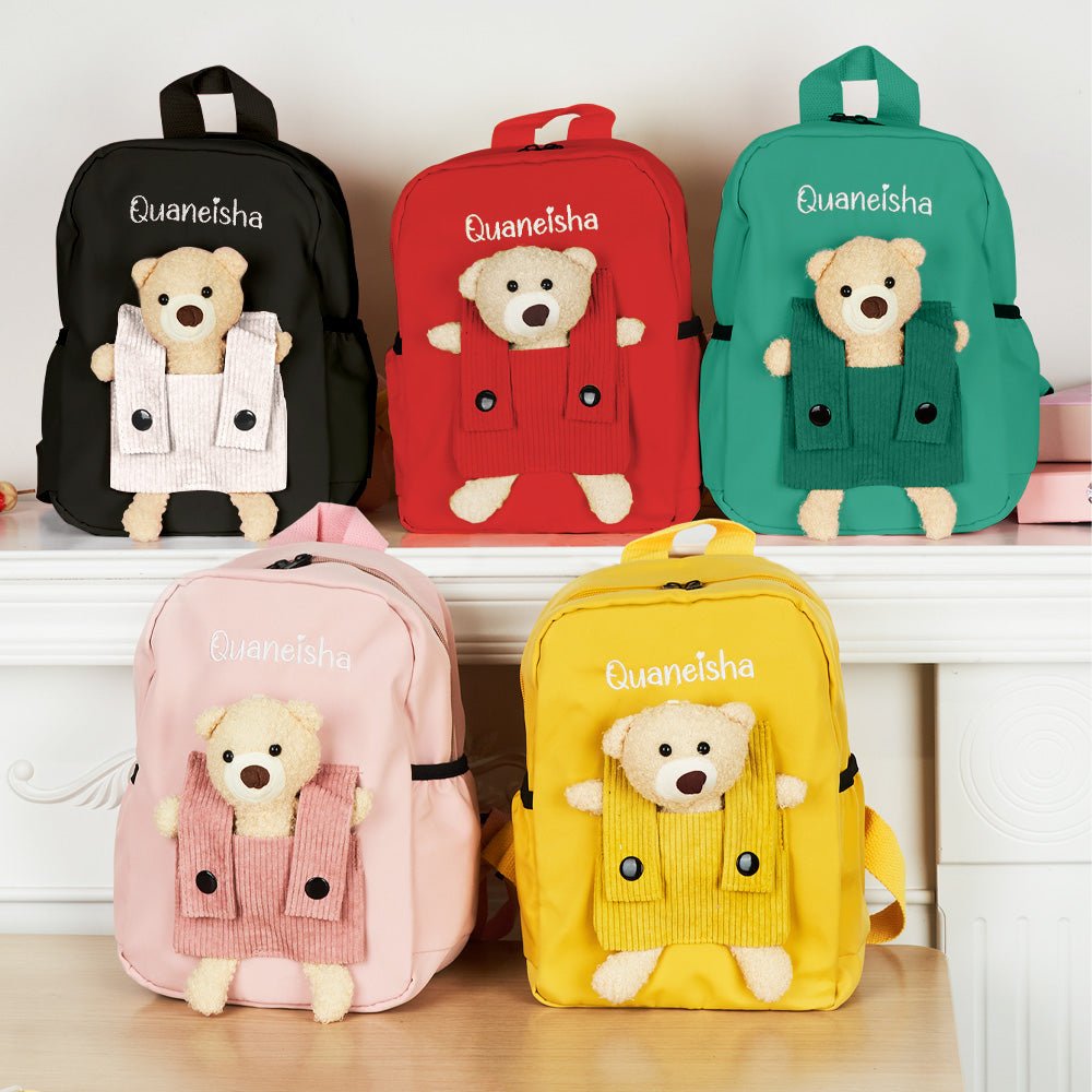 Personalized Name Embroidery Backpack Custom Bear Backpack School Bags Gift for Kids - Coolpeacock