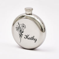Personalized Name Flask with Birth Flower Custom Flask Gift for Bridesmaid Bachelorette Friends - Coolpeacock