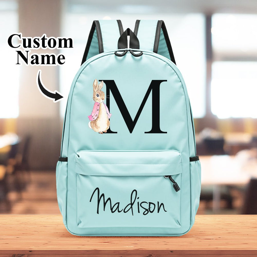 Personalized Name Initial Backpack with Rabbit Design Girls Boys Kids School Bag Back to School Gifts - Coolpeacock